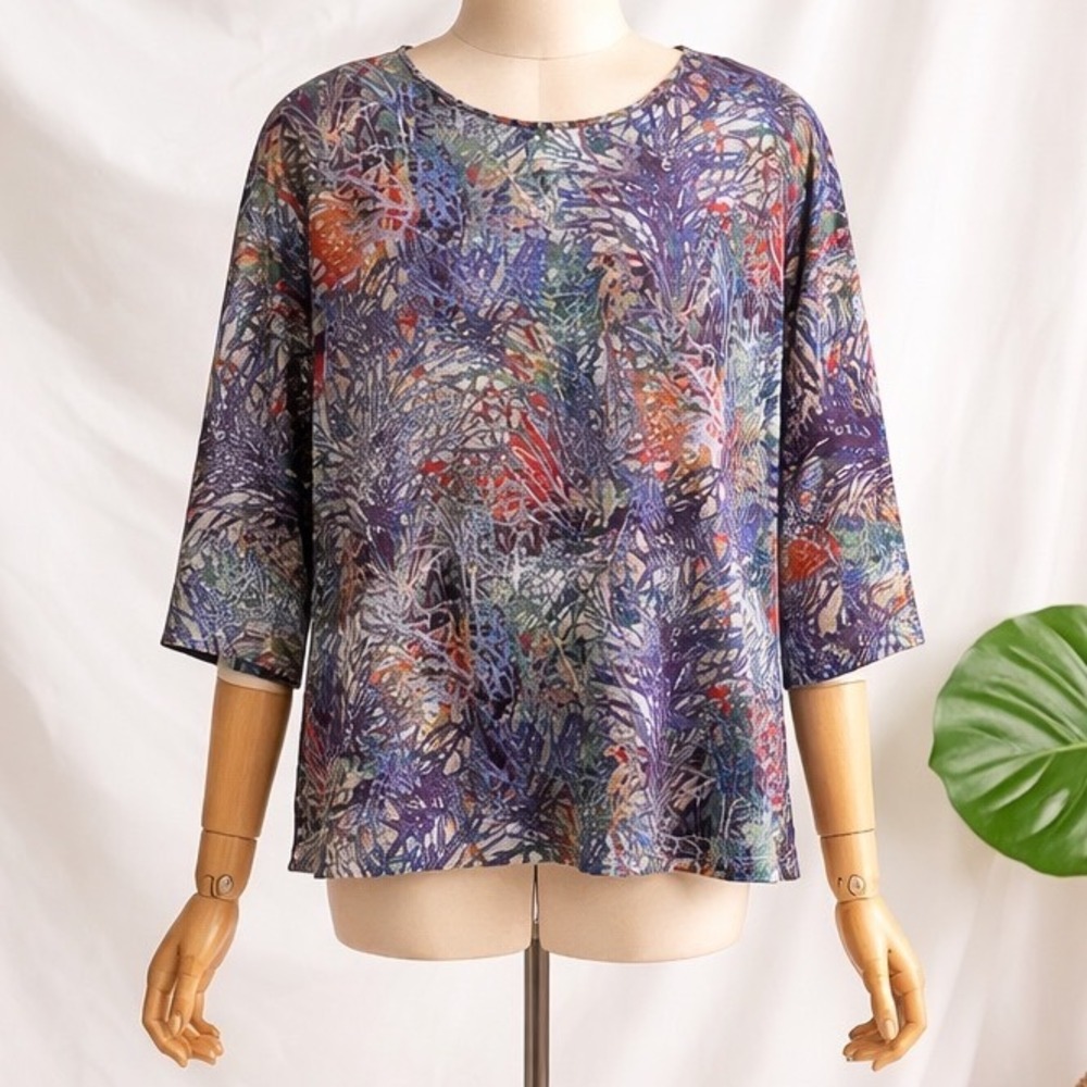 NWT Pure Essence Womens 2X Abstract Branch Print 3/4 Sleeve Top Multi Color 2X